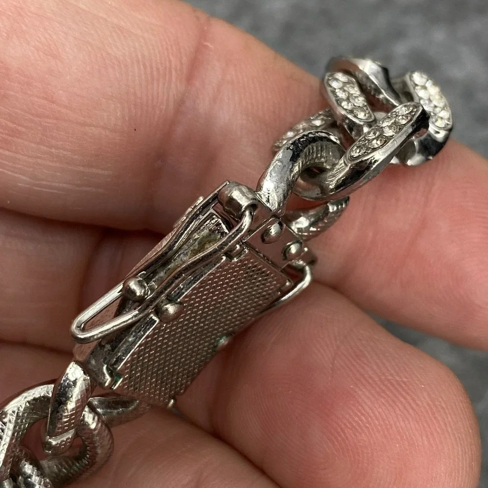 Iced Out White Gold Plated Cuban Link Chain 22in Rectangle Clamp Mens Necklace